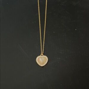 Gold Heart with Moonstone & Cubic Zirconia embellishment Pendant Necklace